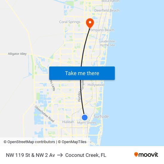 NW 119 St & NW 2 Av to Coconut Creek, FL map