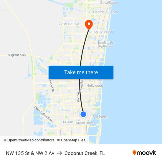 NW 135 St & NW 2 Av to Coconut Creek, FL map