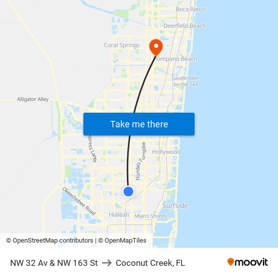 NW 32 Av & NW 163 St to Coconut Creek, FL map