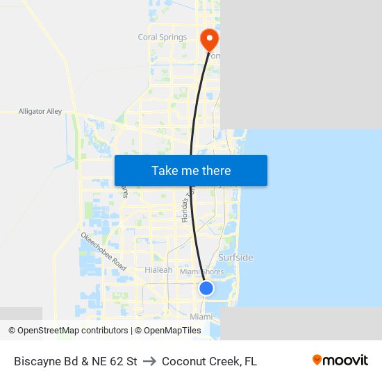 Biscayne Bd & NE 62 St to Coconut Creek, FL map