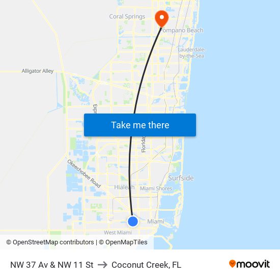 NW 37 Av & NW 11 St to Coconut Creek, FL map