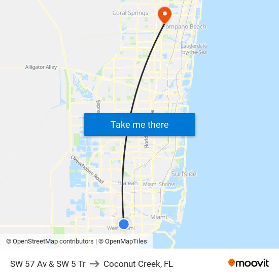 SW 57 Av & SW 5 Tr to Coconut Creek, FL map