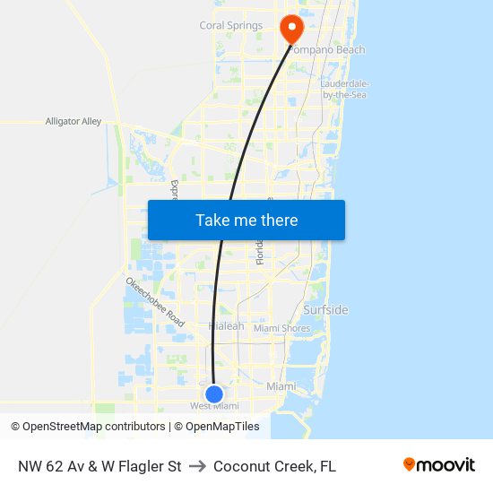 NW 62 Av & W Flagler St to Coconut Creek, FL map