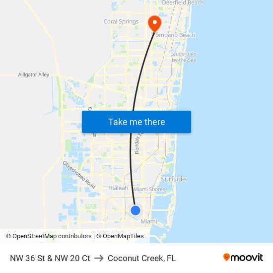 NW 36 St & NW 20 Ct to Coconut Creek, FL map