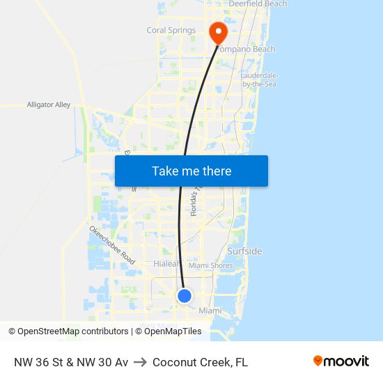 NW 36 St & NW 30 Av to Coconut Creek, FL map