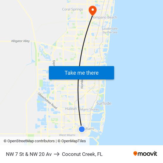 NW 7 St & NW 20 Av to Coconut Creek, FL map
