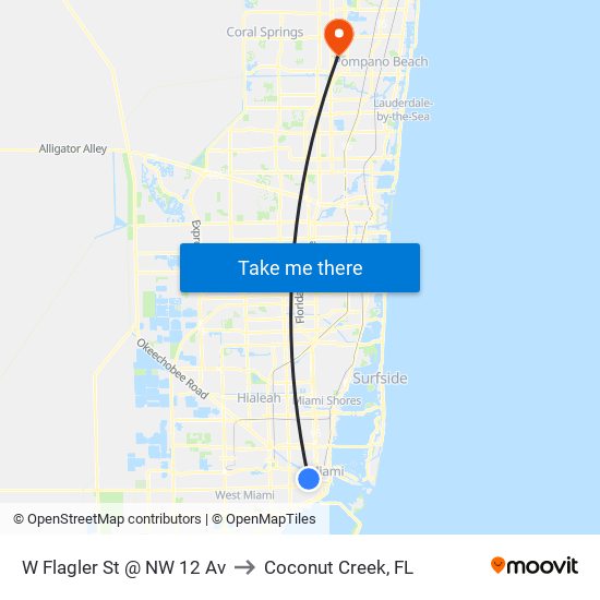 W Flagler St @ NW 12 Av to Coconut Creek, FL map