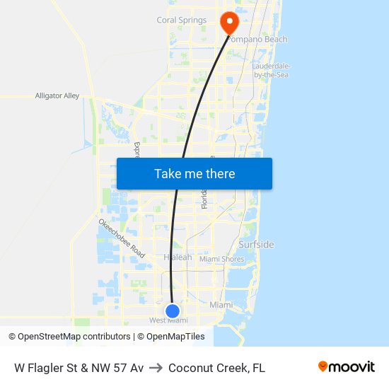 W Flagler St & NW 57 Av to Coconut Creek, FL map