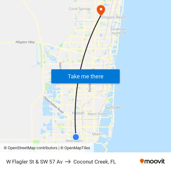 W Flagler St & SW 57 Av to Coconut Creek, FL map