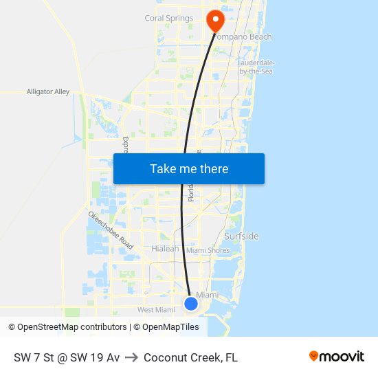 SW 7 St @ SW 19 Av to Coconut Creek, FL map