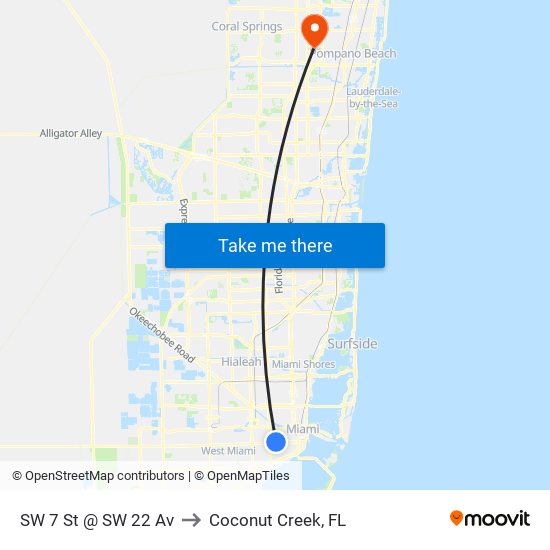 SW 7 St @ SW 22 Av to Coconut Creek, FL map