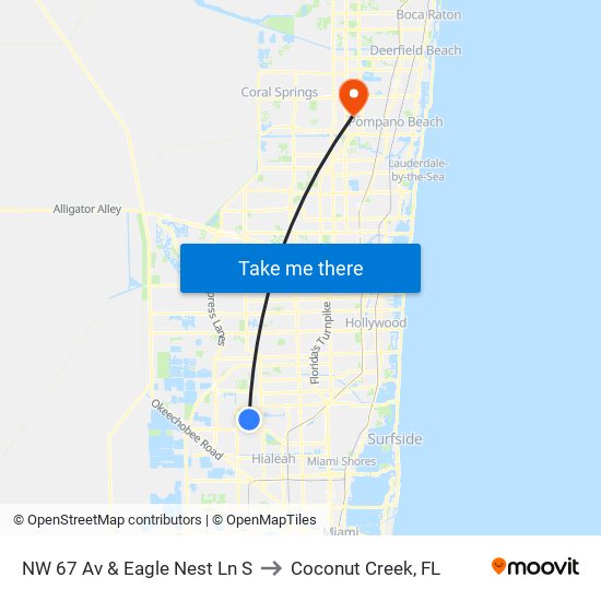 NW 67 Av & Eagle Nest Ln S to Coconut Creek, FL map