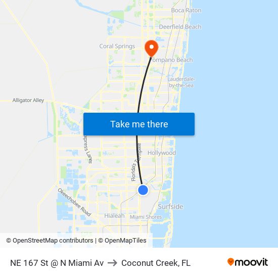 NE 167 St @ N Miami Av to Coconut Creek, FL map