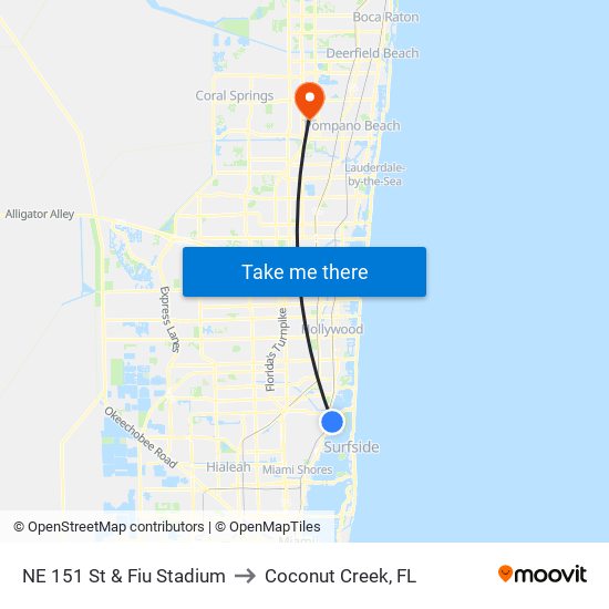 NE 151 St & Fiu Stadium to Coconut Creek, FL map