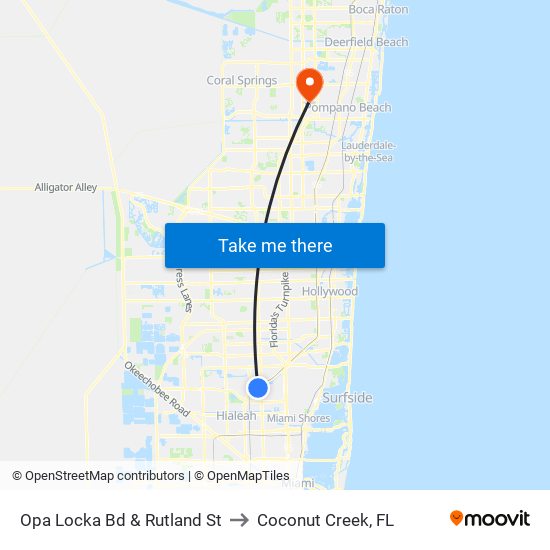 Opa Locka Bd & Rutland St to Coconut Creek, FL map