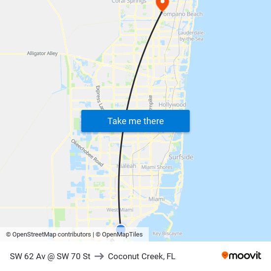 SW 62 Av @ SW 70 St to Coconut Creek, FL map