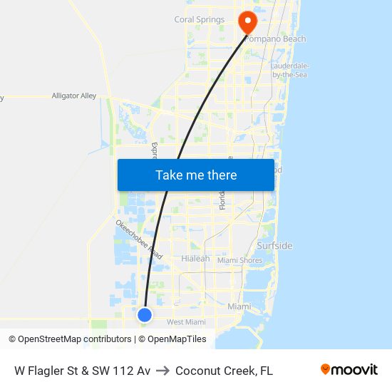 W Flagler St & SW 112 Av to Coconut Creek, FL map