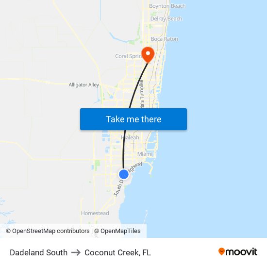 Dadeland South to Coconut Creek, FL map