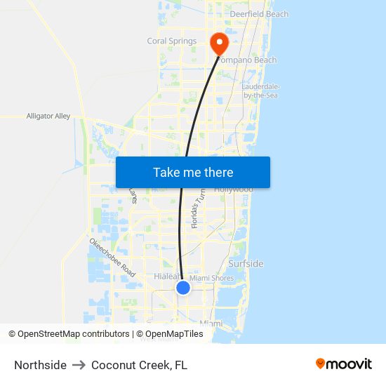 Northside to Coconut Creek, FL map