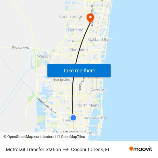 Metrorail Transfer Station to Coconut Creek, FL map