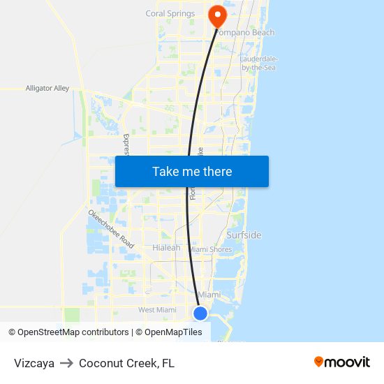 Vizcaya to Coconut Creek, FL map