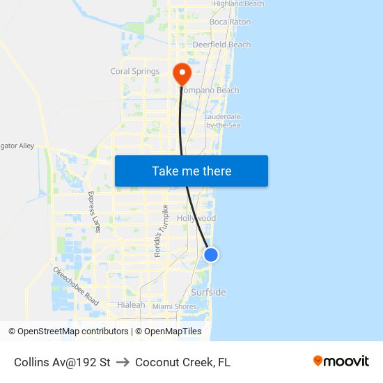 Collins Av@192 St to Coconut Creek, FL map