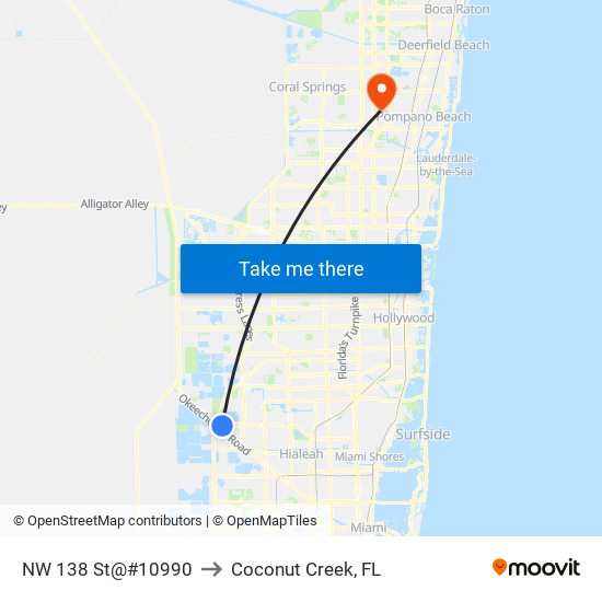 NW 138 St@#10990 to Coconut Creek, FL map