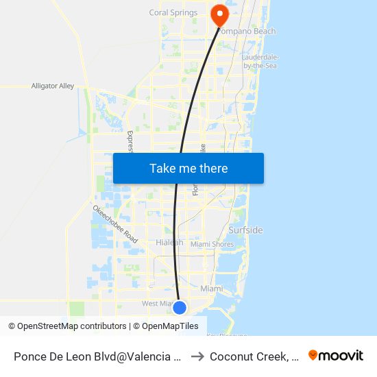 Ponce De Leon Blvd@Valencia Av to Coconut Creek, FL map