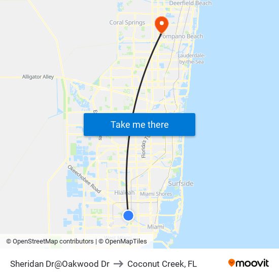 Sheridan Dr@Oakwood Dr to Coconut Creek, FL map