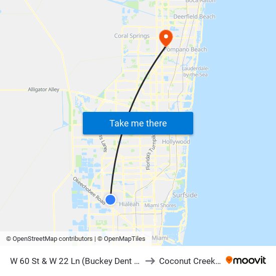 W 60 St & W 22 Ln (Buckey Dent Park) to Coconut Creek, FL map