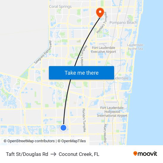 Taft St/Douglas Rd to Coconut Creek, FL map