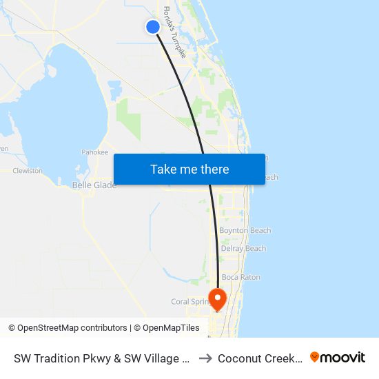 SW Tradition Pkwy & SW Village Point to Coconut Creek, FL map