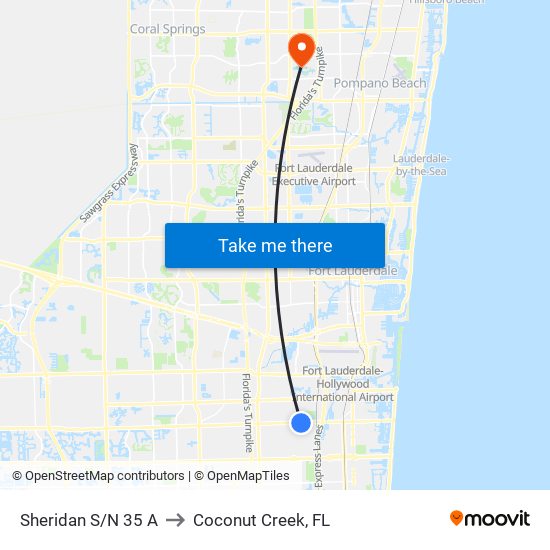 Sheridan S/N 35 A to Coconut Creek, FL map