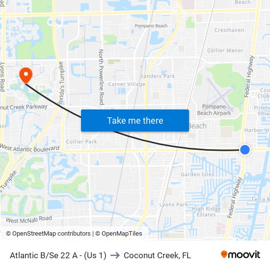 Atlantic B/Se 22 A - (Us 1) to Coconut Creek, FL map