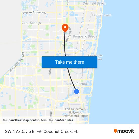 SW 4 A/DAVIE B to Coconut Creek, FL map