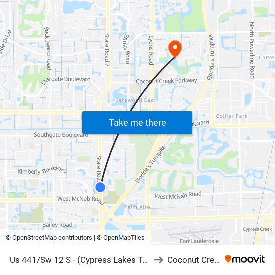 Us 441/Sw 12 S - (Cypress Lakes Town Center) to Coconut Creek, FL map