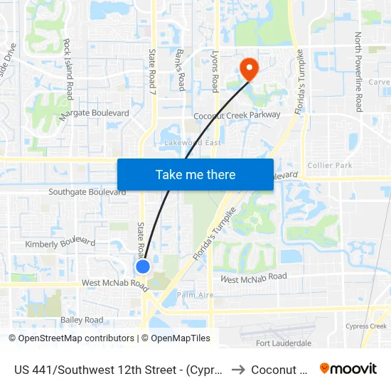 US 441/Southwest 12th Street - (Cypress Lakes Town Center) to Coconut Creek, FL map