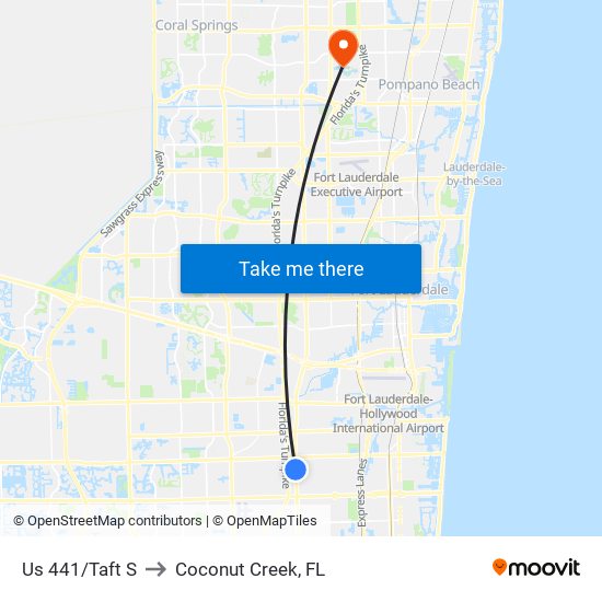 Us 441/Taft S to Coconut Creek, FL map