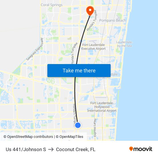 Us 441/Johnson S to Coconut Creek, FL map