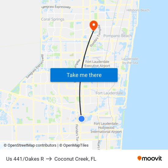 Us 441/Oakes R to Coconut Creek, FL map