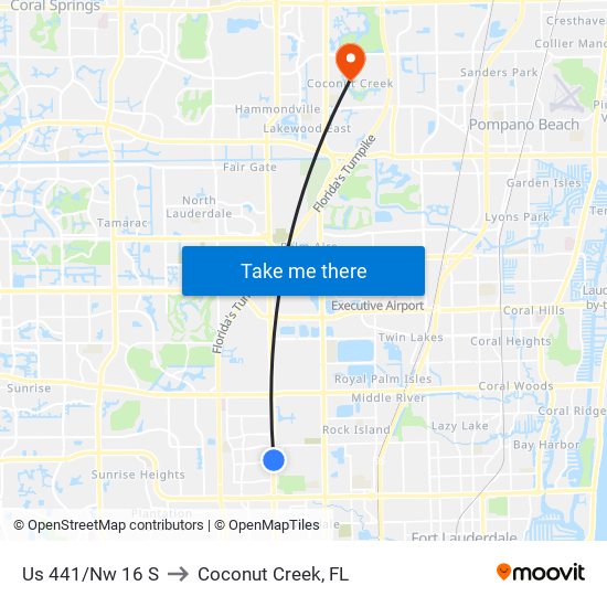 Us 441/Nw 16 S to Coconut Creek, FL map