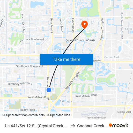 Us 441/Sw 12 S - (Crystal Creek Plaza) to Coconut Creek, FL map