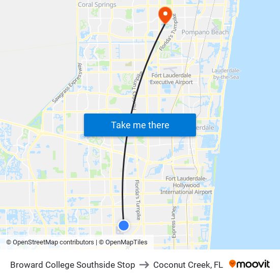 Broward College Southside Stop to Coconut Creek, FL map
