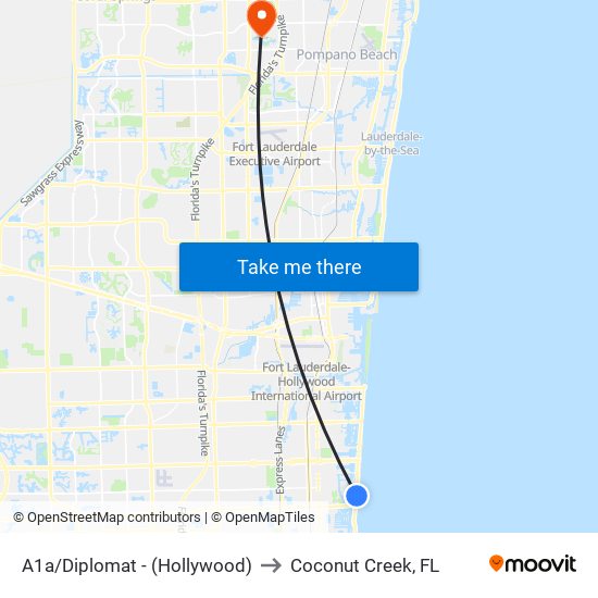 A1a/Diplomat - (Hollywood) to Coconut Creek, FL map