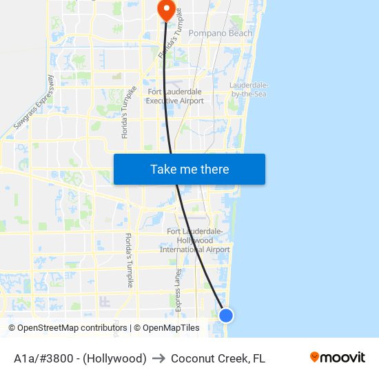 A1a/#3800 - (Hollywood) to Coconut Creek, FL map