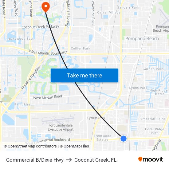 Commercial B/Dixie Hwy to Coconut Creek, FL map