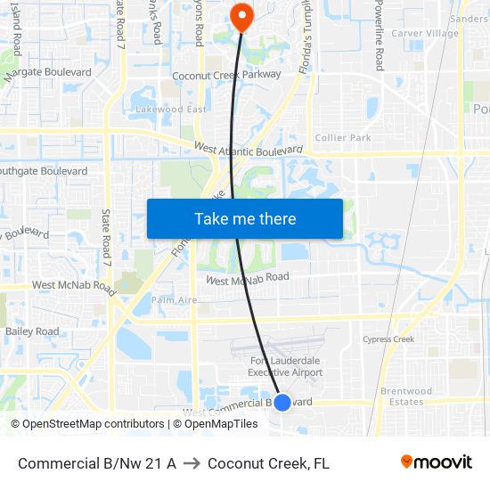 Commercial B/Nw 21 A to Coconut Creek, FL map