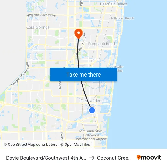 Davie Boulevard/Southwest 4th Avenue to Coconut Creek, FL map