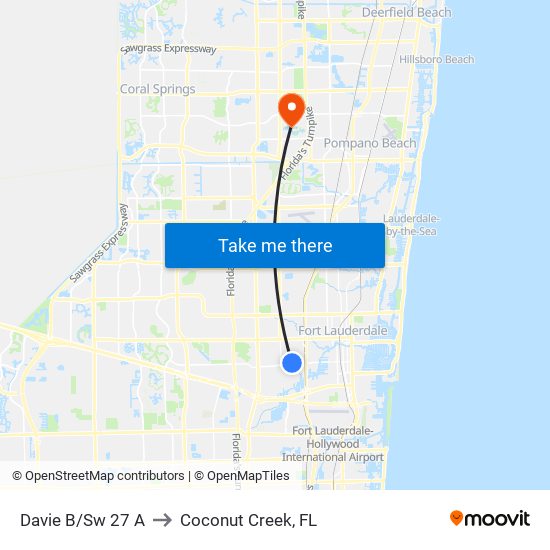 Davie B/Sw 27 A to Coconut Creek, FL map