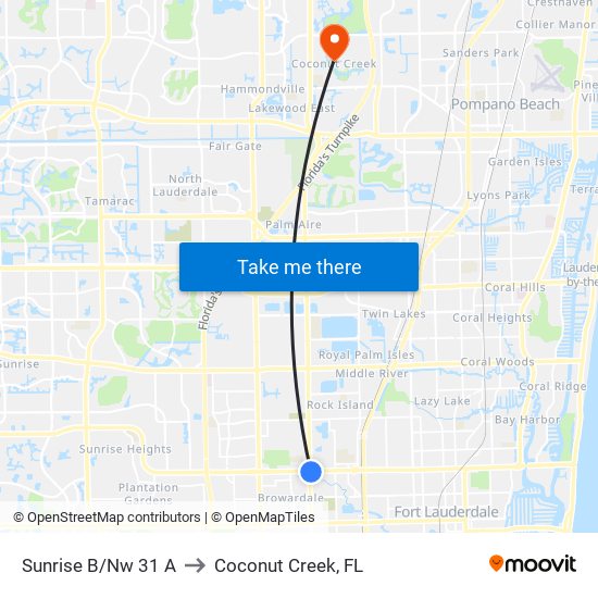 Sunrise B/Nw 31 A to Coconut Creek, FL map